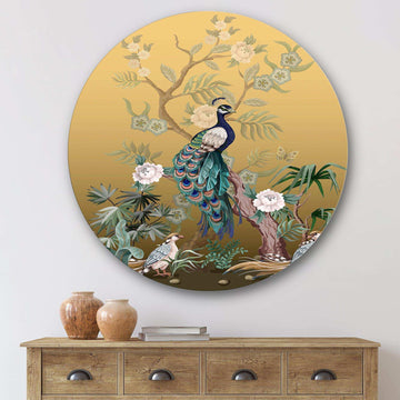 Chinoiserie With Birds and Peonies VI - Animal Circle Metal Wall Decor